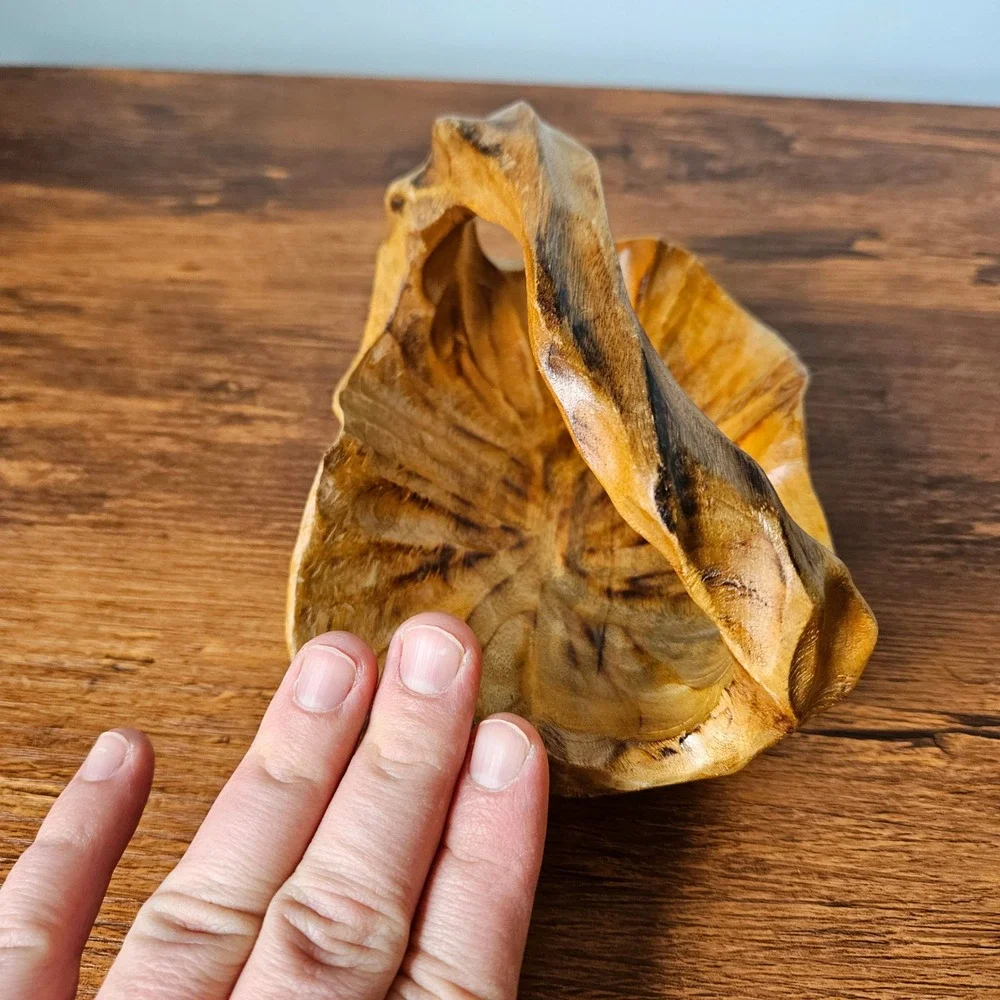 Hand Carved Small Wooden Basket Bowl Artisan Organic Shape Rustic Handmade